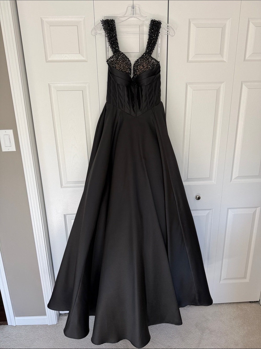 Black Beaded Strap Ball Gown